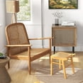 thumbnail image 2 of Costway Taburete de Bambú con Asiento de Ratán, Reposapiés Otomano con Almohadillas Antideslizantes, Taburete con Barra de Apoyo, Fácil Instalación, Taburete Pequeño para Vestidor/Sala de Estar, 2 of 6
