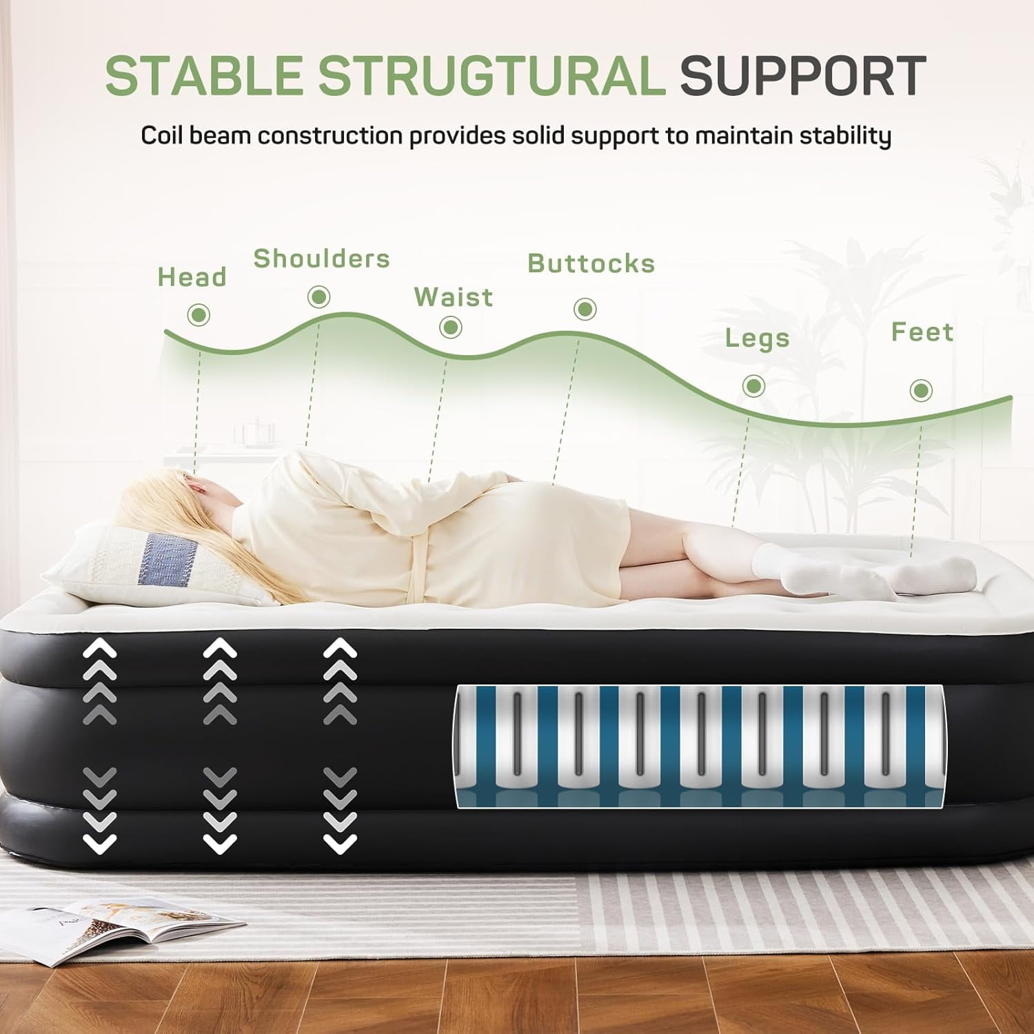 Air Mattress Queen with Built in Pump, 22 Inch Elevated Quick Inflation/Deflation Inflatable Beds, High Durability Blow Up Mattresses for Camping, Indoor Colchon, Guests Air Bed, Black