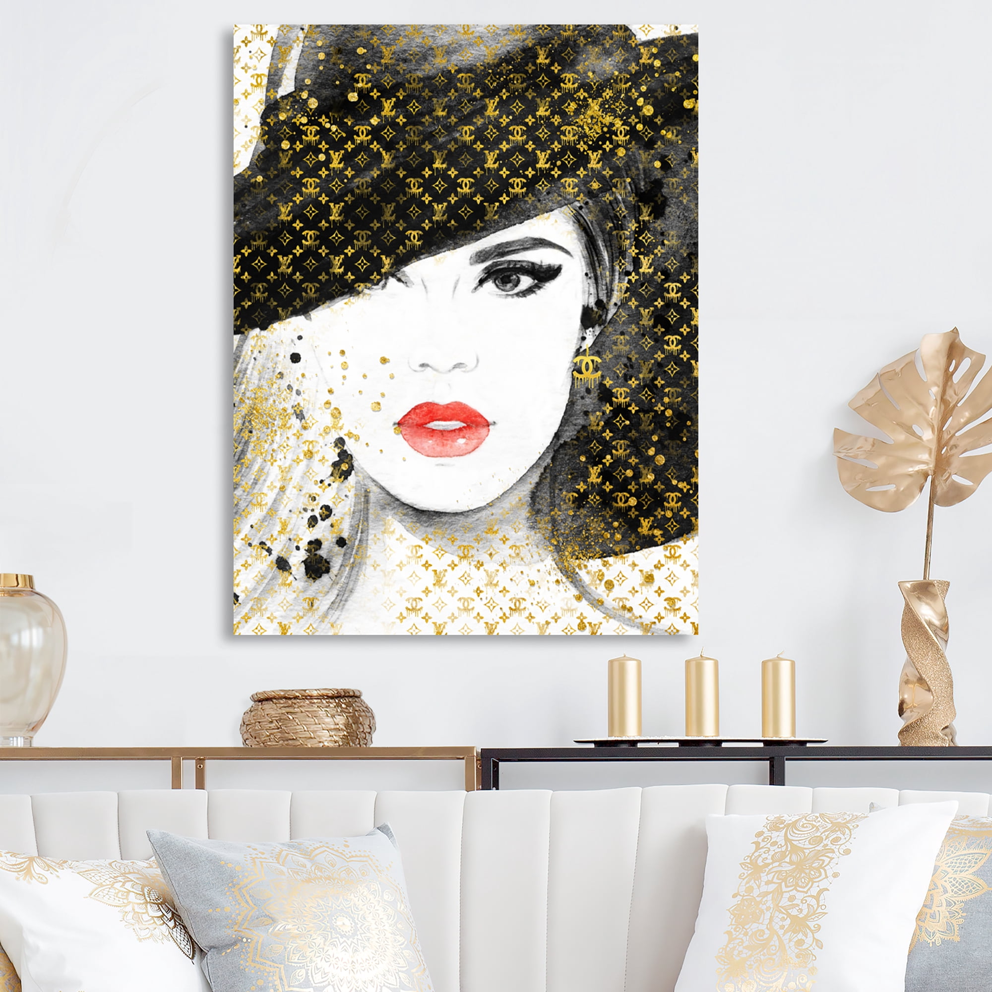 Designart Luxurious Woman With Black Hat III Canvas Wall Art