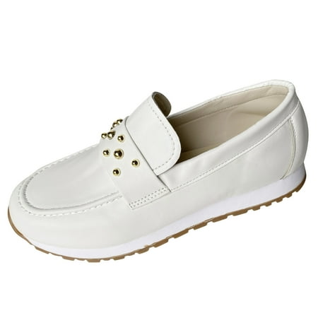 

Qufokar Ladies Tennis Shoes Sneaker Booties for Women Ladies Fashion Solid Color Leather Metal Decoration Comfortable Flat Casual Sports Shoes Sneaker Ball Dress for Women