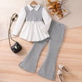 thumbnail image 2 of YDFCWXW Girls Long Sleeve Pants Set Casual V Neck Tunic Blouse Pants Fall Outfits Set (Grey, 11-12 Months), 2 of 8