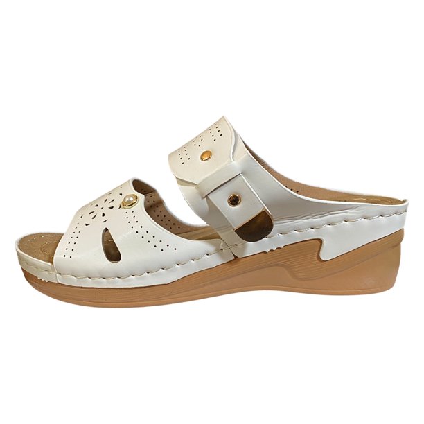 Bmisegm Ladies Summer Casual Solid Colour Hollow Pearl Slope with Large Size Sandals Slippers Sandals Women Summer White 8.5