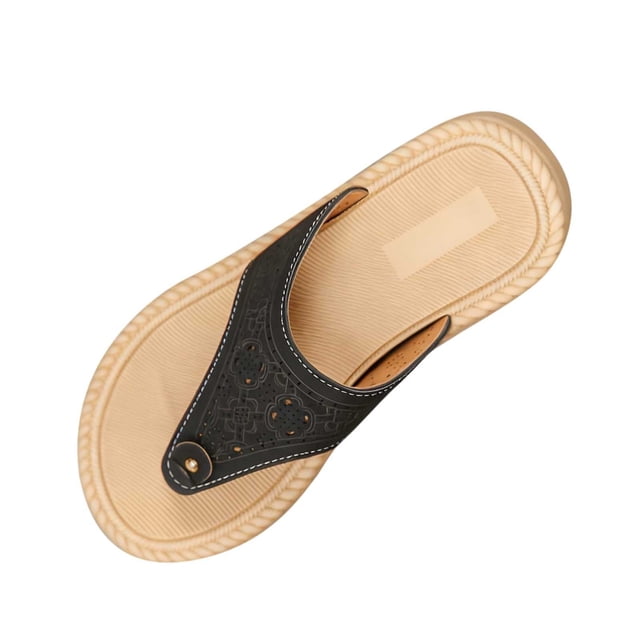 Black Flip Flops For Womens Slip On Casual With Round Toe And Flat Sole Simple And Personality Design For Summer Beach And Home Use Size 42