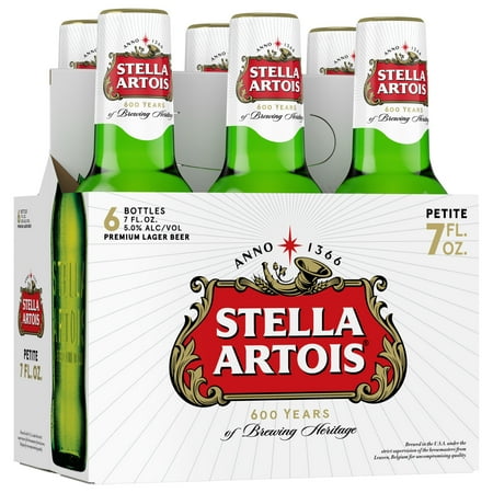 Stella Artois Petite Lager Beer, 6 Pack Beer, 7 FL OZ Bottles, 5.0% ABV