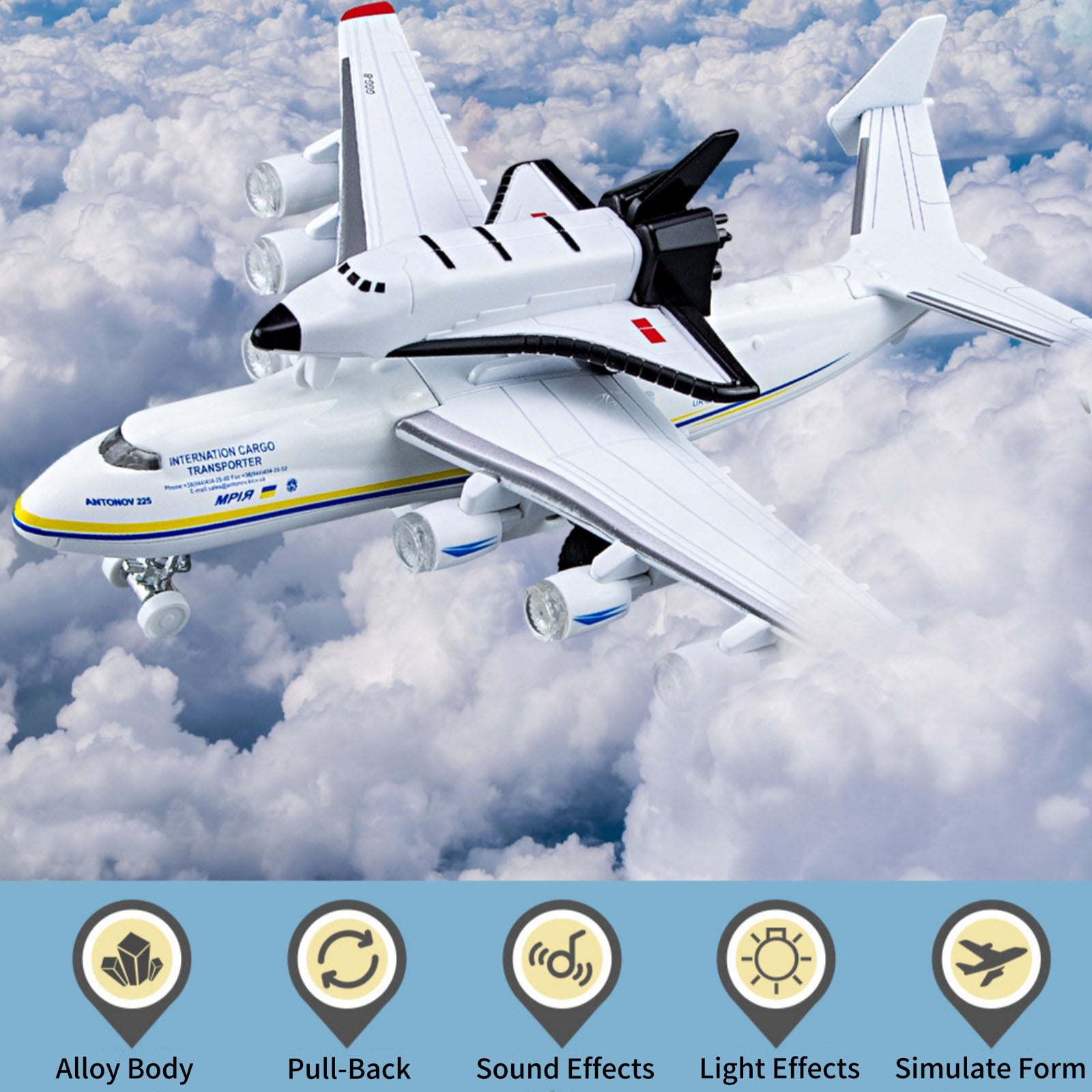 NATEFEMIN An-225 Mriya Plane Model with Buran Orbiter 1/400 Scale Diecast Display with Sound Light For Collectors