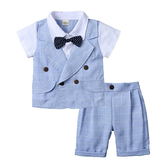 REORIAFEE Toddler Baby Boy Clothes Boys Summer Outfits Beach Outfit Toddler Baby Boys Summer Bow Tie Plaid Short Sleeve Shirt Shorts Suit Blue 100