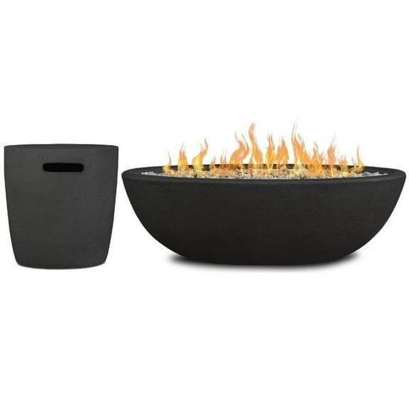 Home Square 2-Piece Set with Oval Propane Fire Bowl and Tank Cover in Shale