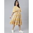 thumbnail image 6 of Janasya Indian Women's Yellow Cotton Floral Print Flared Western Dress, 6 of 8