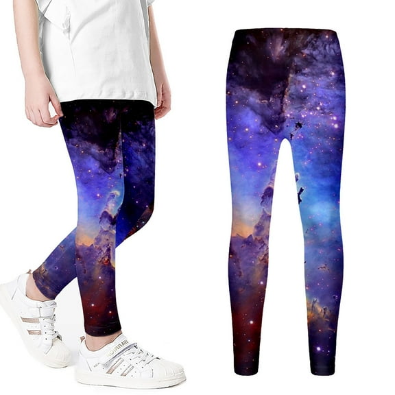 Toimothcn Toddler Baby Girls Pants Casual Starry Sky Galaxy Printed Athletic Leggings Slim Stretchy Waist Soft Fashion Yoga Tights 11-12 Years