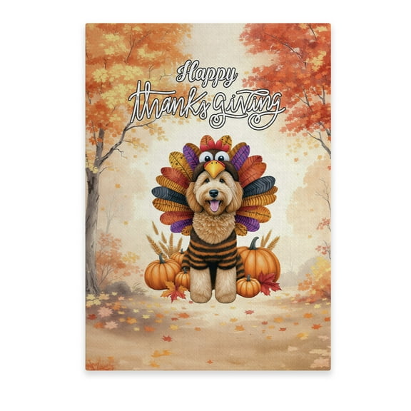 Happy Thanksgiving Goldendoodle Turkey Costume Pumpkins Autumn Leaves Vertical Matte Canvas Poster Doodle Dog Lover Gifts Idea Wall Art Home Decor - 130144