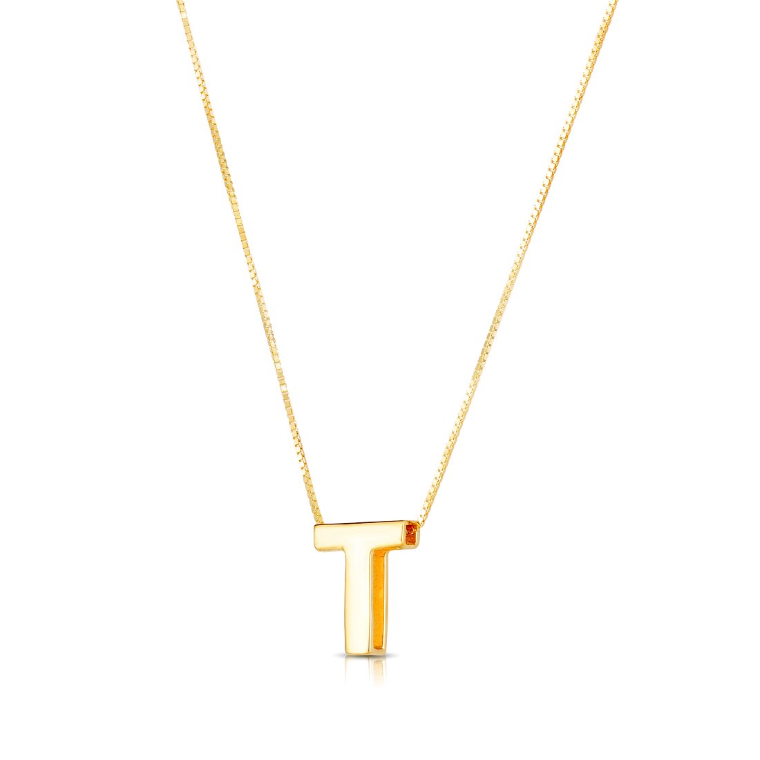 14k Yellow Gold Polished Letter Name Personalized Monogram Initial-t Necklace With Lobster Clasp 18 Inch Pendant Necklac
