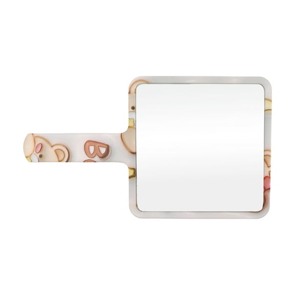 Unique Bargains 1 Pc Women Eyelash Pattern Square Handheld Mirror for Business Travel Pink White Plastic Aluminum Mirror