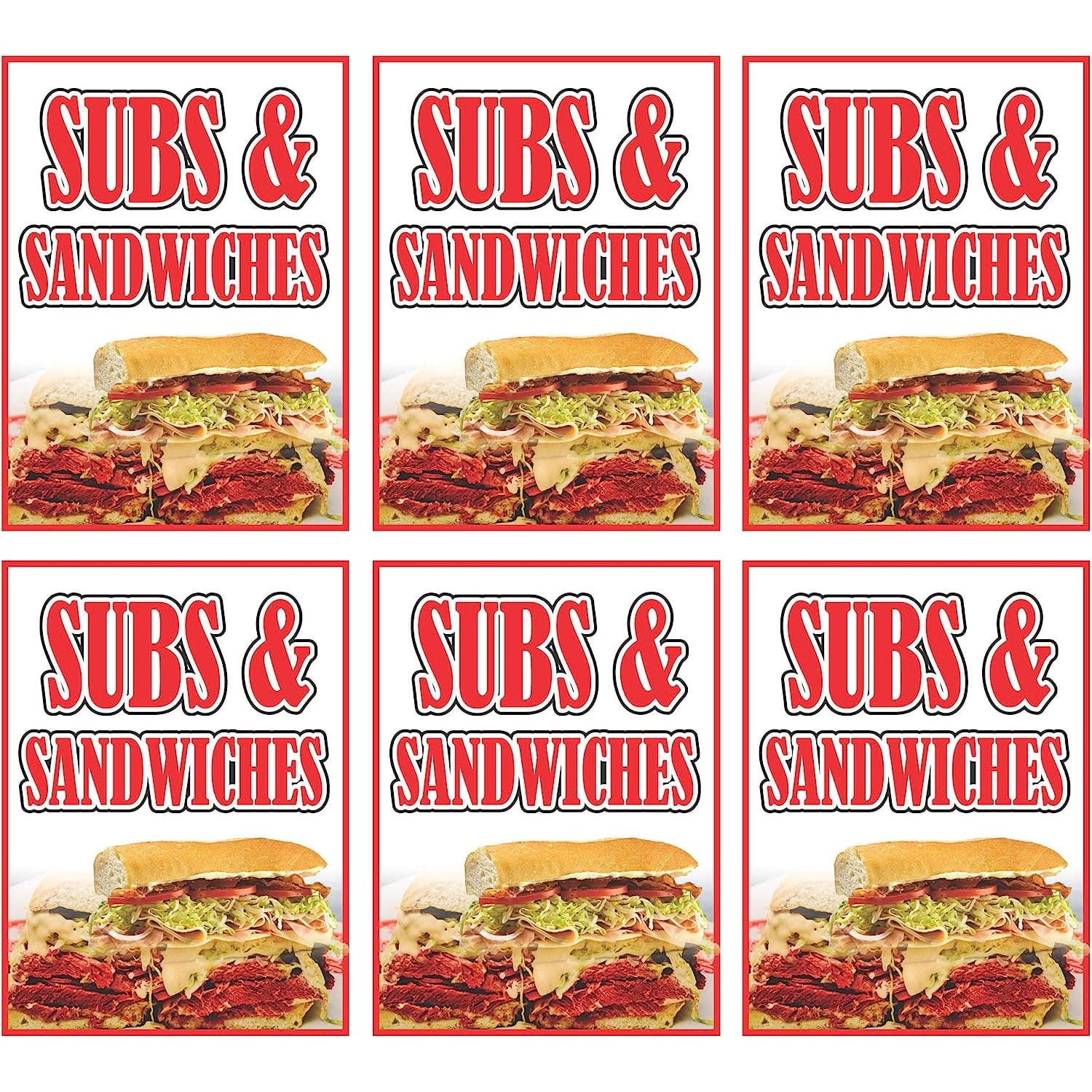 Subs & Sandwiches Large Store Window/Wall Display Paper Signs Full