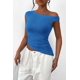 thumbnail image 5 of Blusa PRETTYGARDEN Verano 2025 Top de un Hombro Fruncido S Azul, 5 of 8