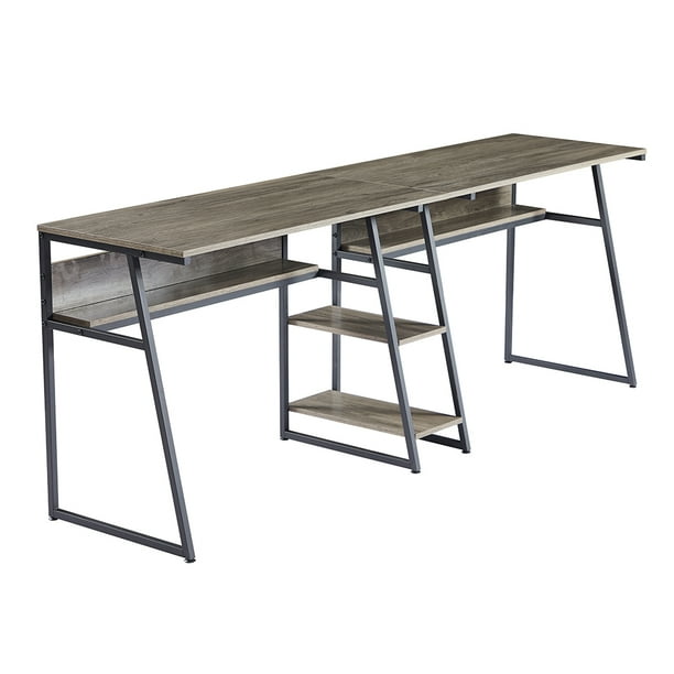CUH Two Person Bookshelf With Shelf Workstation Desk Grey Brown Work
