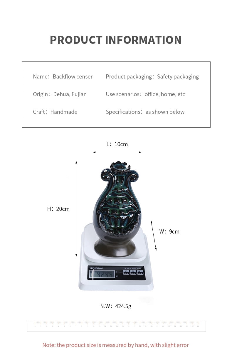 Ceramic Incense Burner,Ruyi Bottle Shaped Household Backflow Aromatherapy Holder Waterfall Zen Smoke Incense Burner Garden Yoga Meditation Home Decor