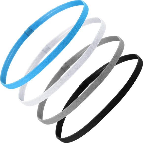 4 Pcs Bandeaux de Sport Épais Antidérapants Élastiques Bandeaux pour Cheveux pour Femmes et Hommes (Noir + Blanc + Gris + Bleu Lac)