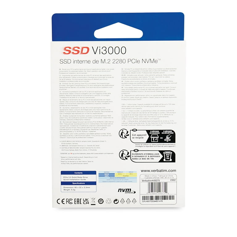 Verbatim 1TB Vi3000 PCIe NVMe M.2 2280 Internal SSD - Walmart.com