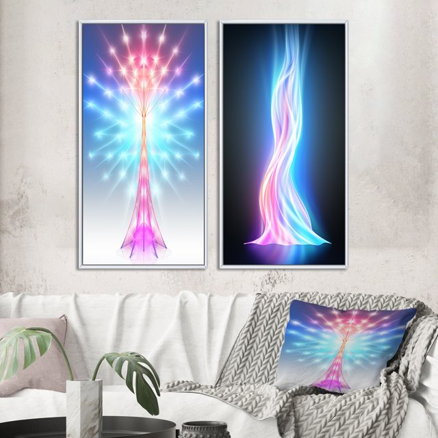 Designart "Light Expansion Abstracted Consciousness" Abstract Shapes Framed Wall Art Set Of 2 - Transitional Blue Gallery Wall Frame Set For Home Decor