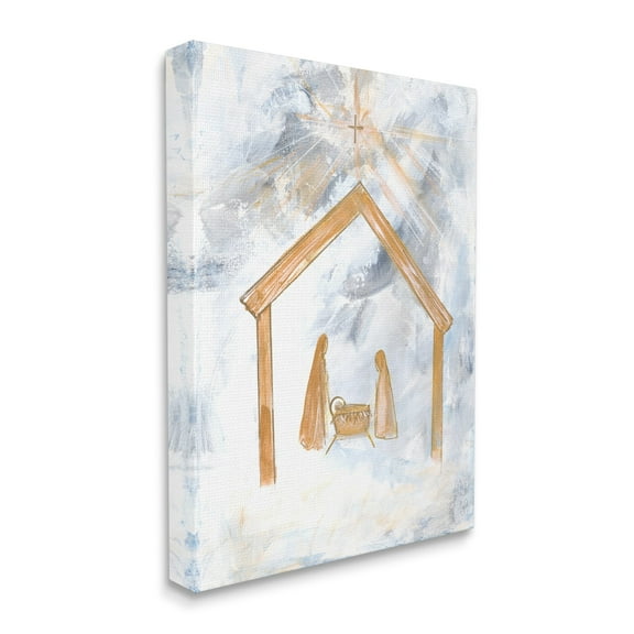 Stupell Industries Nativity Baby in Manger Christmas Scene Sky Cross Religious Painting Gallery Wrapped Canvas Print Wall Art, 24 x 30