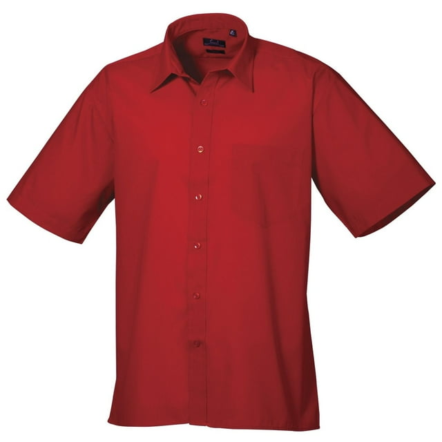 Premier Chemise de Travail Formelle à Manches Courtes en Popeline Unie pour Hommes