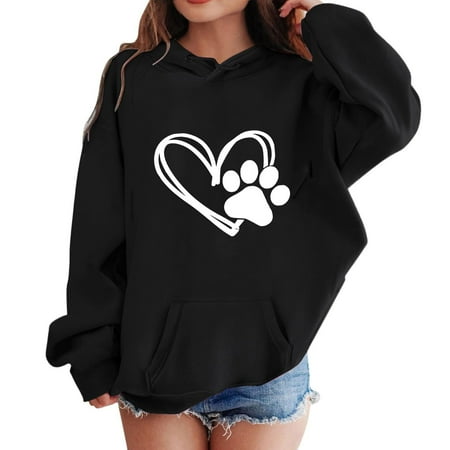 

Riecok Girls Heart Graphic Print Long Sleeve Hooded Pullover Sweatshirt Tops Print Long Sleeved Kid with Pocket Drawstring Comfy Fashion Trendy Clothes 13 Years Black Blouse