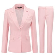 Youthup Women's 2 Piece Office Work Suit Set One Button Pink Blazer and Pants