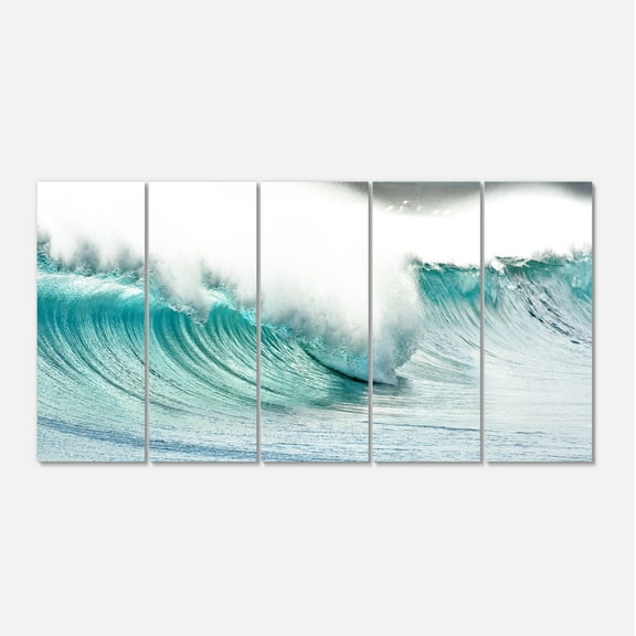 Designart 'Massive Blue Waves Breaking Beach ' Seashore Canvas Art Print