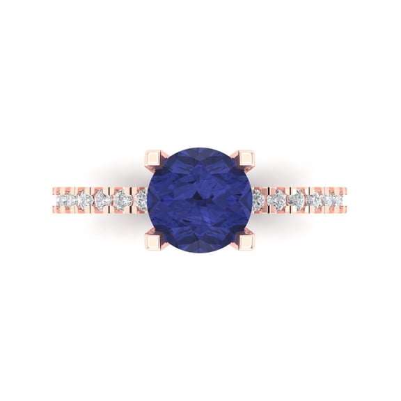 Solitaire with Accents Engagement Ring for Women - 1.71ct Simulated Tanzanite in 18K Rose Gold Promise Ring