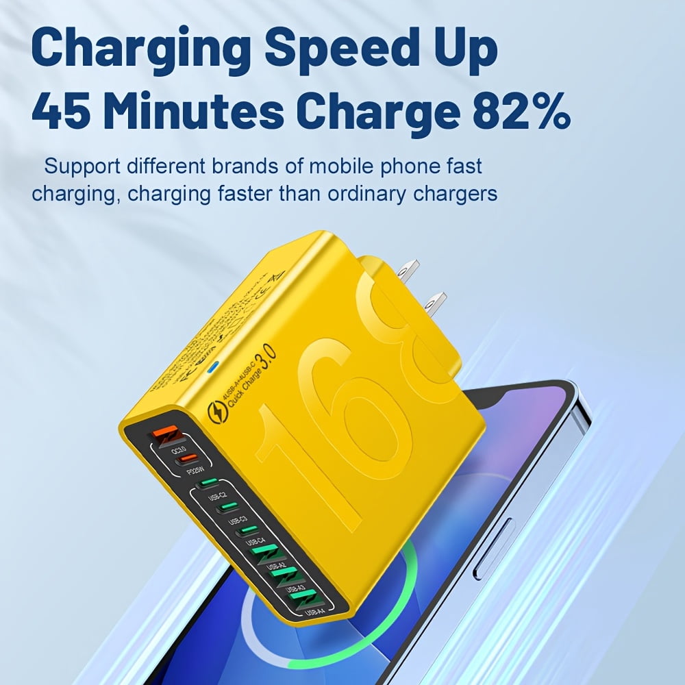 8 Ports PD + USB QC3.0 Type C Mobile Phone Fast Charging Adapter, 4PD + 4USB Fast Charging Charger Adapter, US Plug Portable Convenient Travel Charger Wall Charger