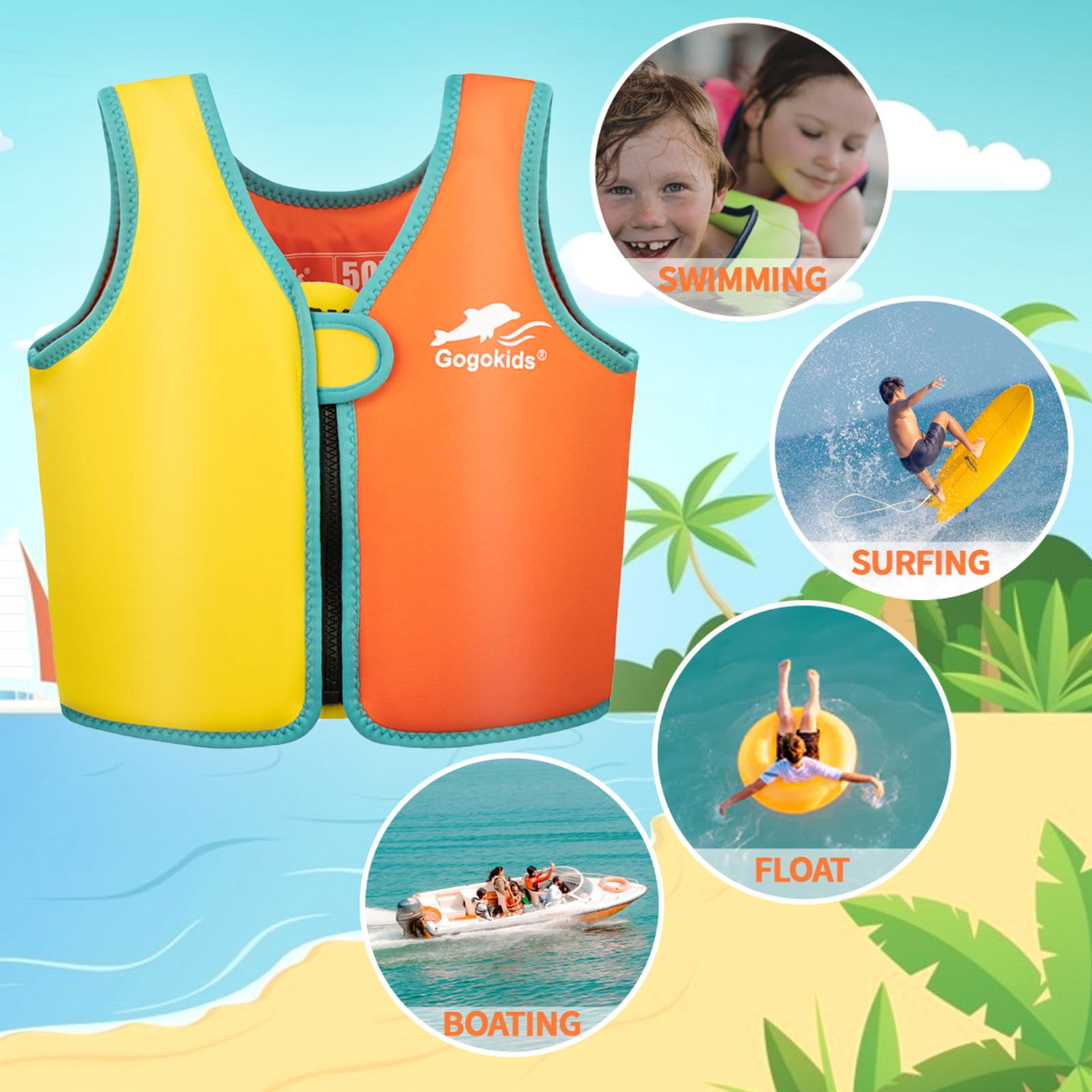 Gogokids Kids Swim Vest Life Jacket-Toddler Flotation Buoyancy Trainer Vests Swimming Aid Jacket for Boys/Girls Age 2-8 Years