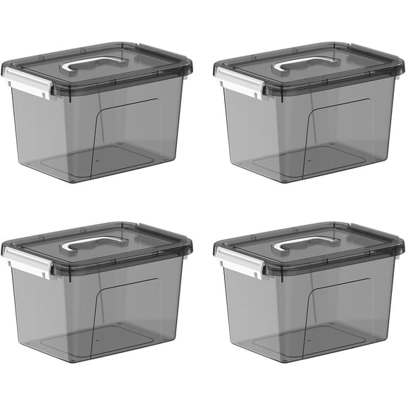 Clear Storage Bins with 4 Pack, Stackable Plastic Storage Containers with Latching Lid, Transparent Black Storage Boxes for Closet Organization, Garage Storage & Organization (5 Quart)