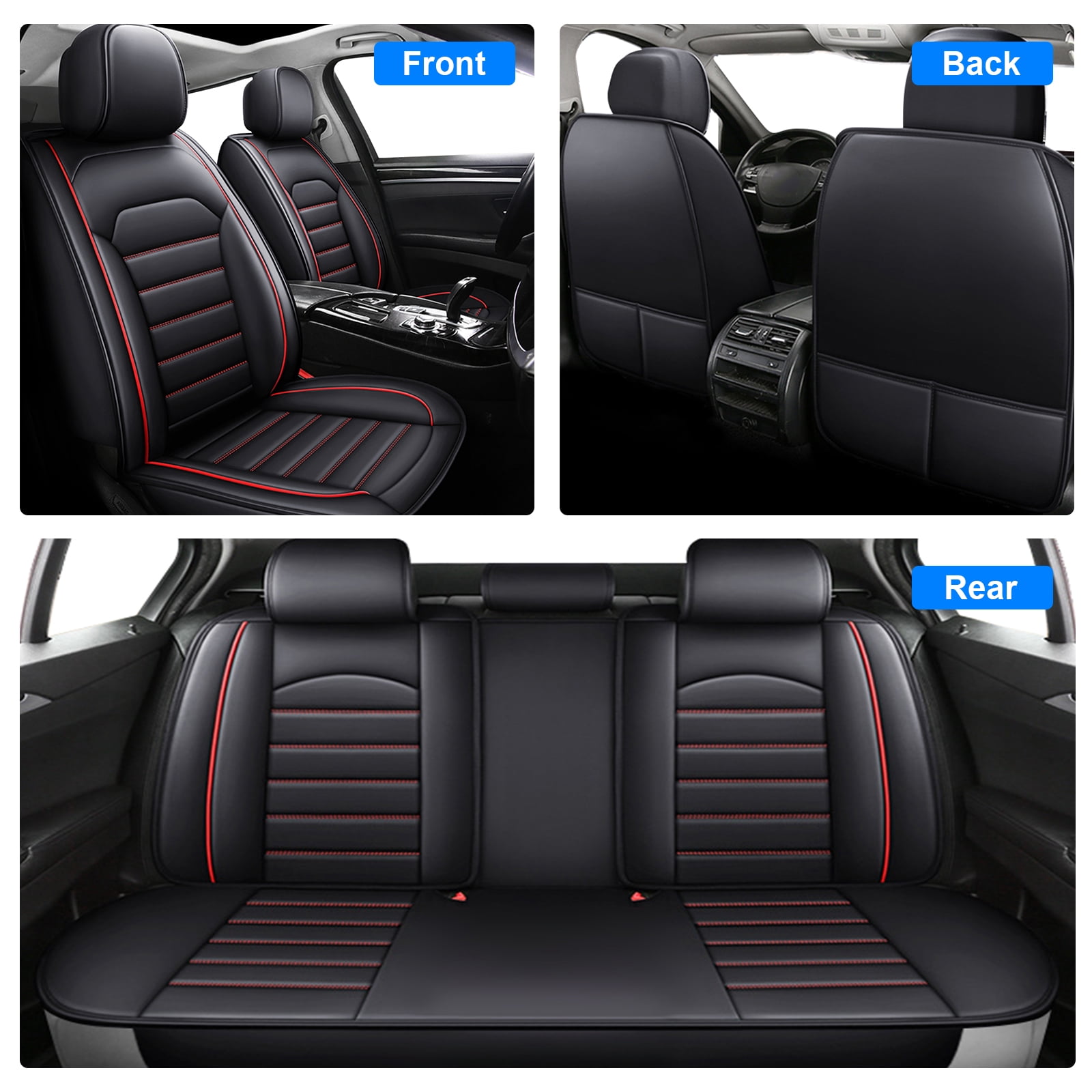 WILLJOY Fit for Nissan Rogue 2010-2025 Car Seat Cover, Waterproof Pu Leather Front Rear Cushion Protector Black Red