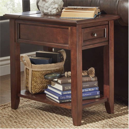 Chelsea Lane Wood End Table with Drawer and Lifttop Power Outlet