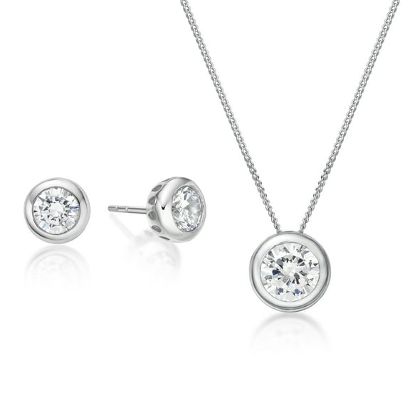 Jay Heart Designs 925 Sterling Silver Round Center Simulated White Diamond Set