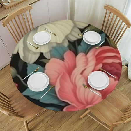 

Sheronv Flowers Leaves Detailed Painting Round Table Cover Stain Resistant Washable Indoor Outdoor Tablecloth Kitchen Dining Wedding Parties 100% Polyester Waterproof Fabric Outdoor Fitted 38 -42