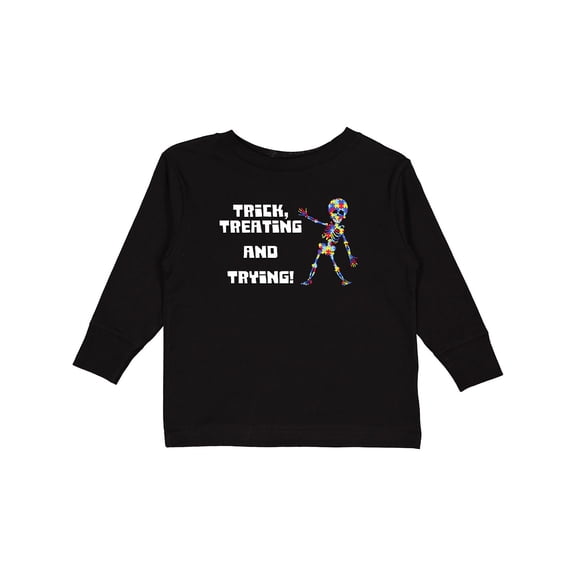 Inktastic Trick Treating and Trying Autism Awareness with Zombie Boys or Girls Long Sleeve Toddler T-Shirt