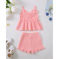 thumbnail image 3 of KIMI BEAR 2T Toddler Girl Summer Outfit Set 3T Child Girls Clothes Ruffle Sleeveless Off the Shoulder Solid Color Top Shorts 2pcs Clothing Pink, 3 of 9