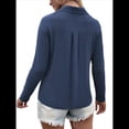 thumbnail image 3 of Camisetas de Mujer con Botones, Mangas 3/4, Cuello en V, Camisetas Casuales de Verano para Mujer Azul L, 3 of 7