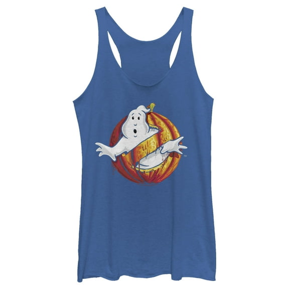 Women's Ghostbusters Halloween Pumpkin Logo Racerback Tank Top Royal Blue Heather X Large