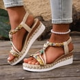 thumbnail image 7 of Bohemian Wedge Sandals for Women Summer Dressy Ankle Elastic Wide Width Platform Sandals Lightweight Comfortable Open Toe Slip On Ankle Strap Beach Shoes Beige 7, 7 of 7