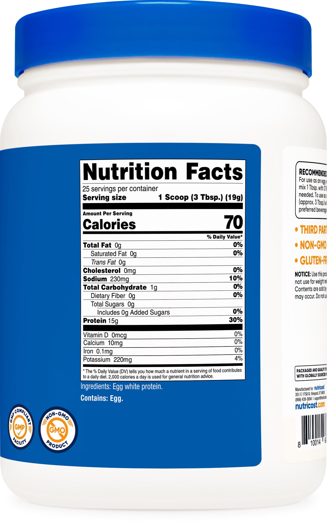 Nutricost Egg White Protein Powder 1lb (Unflavored) - Non-GMO, Gluten Free Supplement