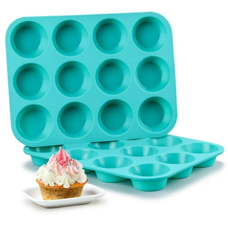 Silicone Muffin Pan Set - Cupcake Pans 12 Cups Silicone Baking Molds,BPA Free 100% Food Grade, Pinch Test Approved, Pack of