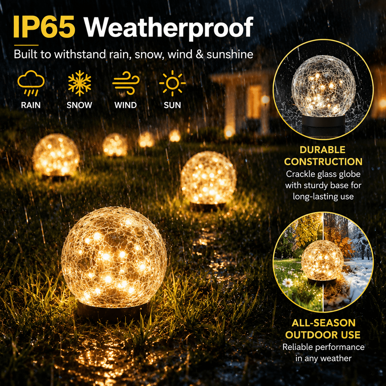 MEHOOM 4 Pack 5'' Solar Globe Lights Outdoor Waterproof, 30LED Solar Cracked Garden Lights Outdoor for Patio, Yard, Lawn, and Landscape Christmas Decorations