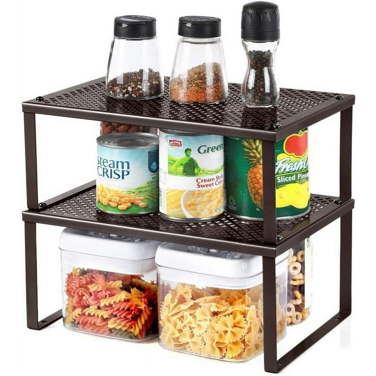 SONGMICS Cabinet Organizer Shelf, Set of 2 Kitchen Counter Shelves, Kitchen  Storage, Spice Rack, Stackable, Expandable, Metal and Engineered Wood