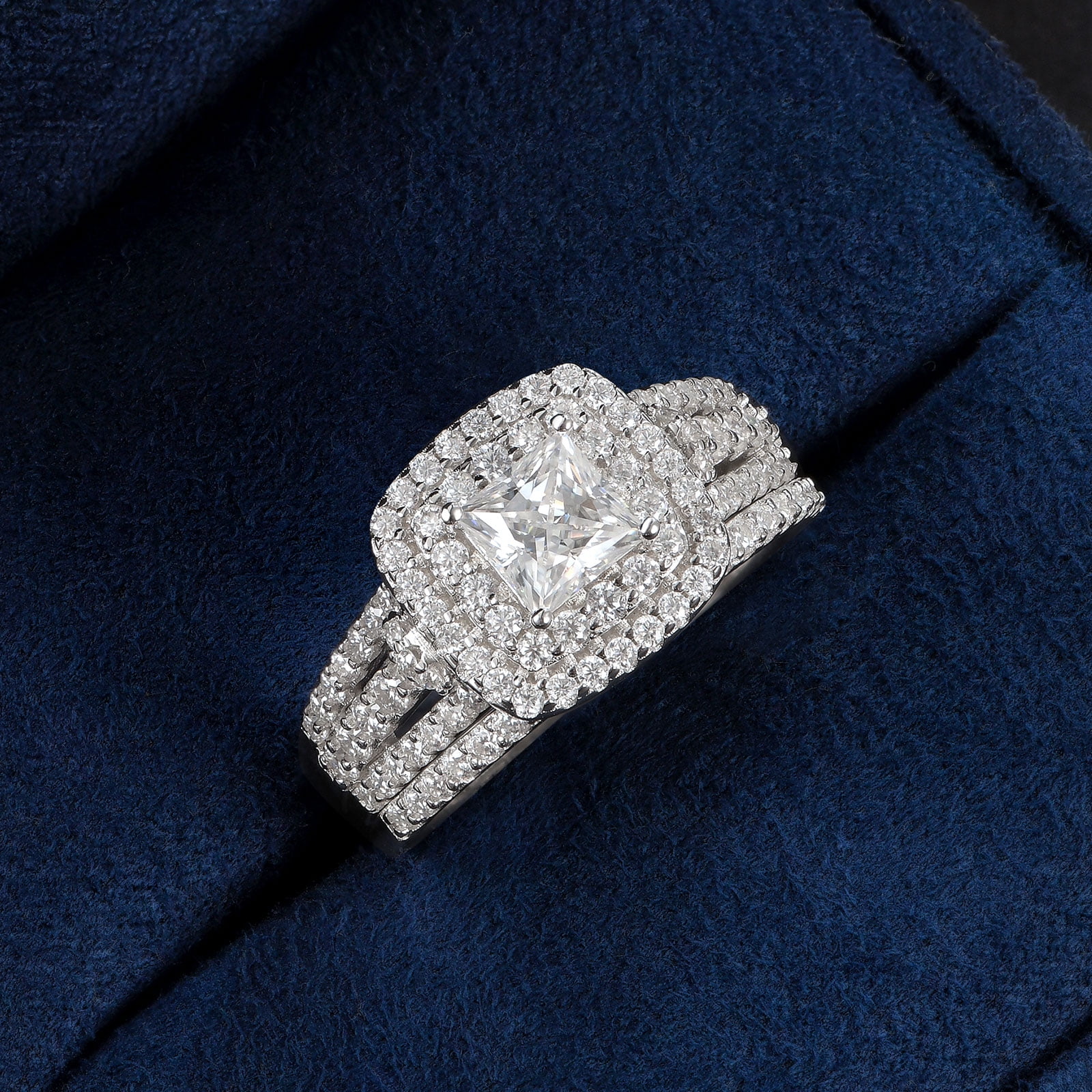 Newshe Jewellery Moissanite Rings For Women Wedding Ring Set 925 Sterling Silver 1.9ct Princess White Size 9
