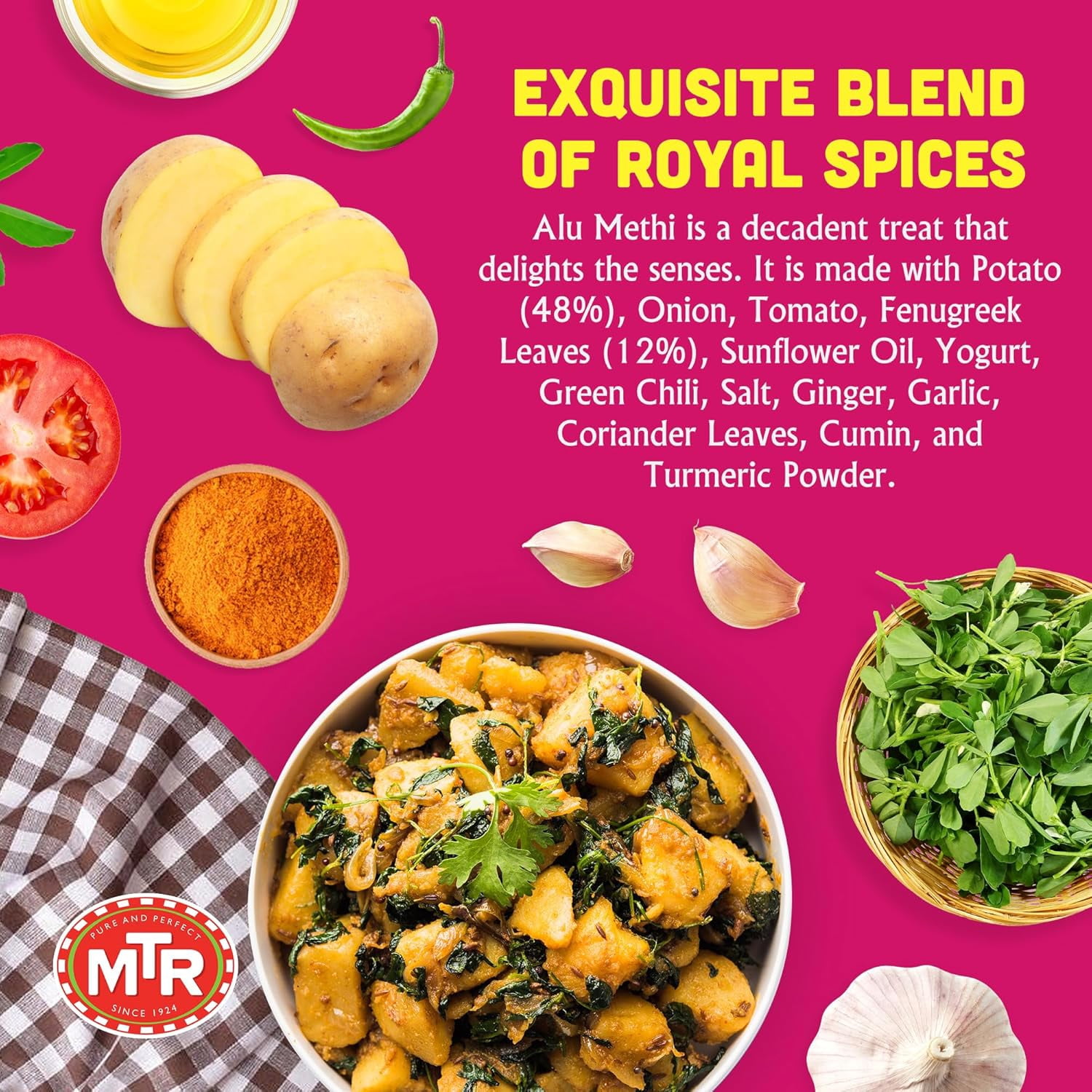 MTR Alu Methi (300g, Pack of 6) – Ready-to-Eat Indian Meal with Potato & Fenugreek, Plant-Based, No Preservatives, Microwavable, Nutritious & Flavorful