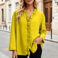 thumbnail image 2 of XIAOCHA Ruffle Trim Linen Tops For Women Three Quarter Sleeve V Neck Pullover Top Casual Weekend Blouses, 2 of 6