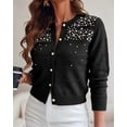 thumbnail image 6 of CHICME Pearl Beaded Cardigan Sweaters for Women Pointelle Knit Crew Neck Long Sleeve Button Front Lightweight Fall Sweater Black-L, 6 of 9