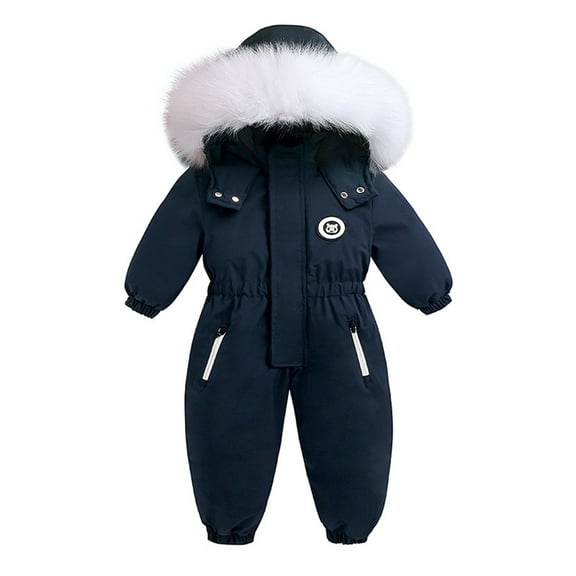 Generic Clothing Clearance Coat for Kids Casual Boys Girls Winter Thicken Hooded Jumpsuit Snowsuit Toddler Windproof Warm Bodysuit Outwear Snow Wear for Soft Comfortable(18-24 Months,Navy)